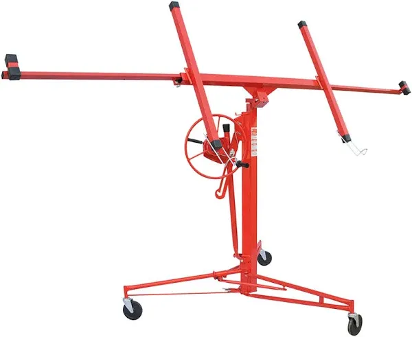 11 FT Drywall Rolling Lifter Panel Hoist Jack Lifter w/Lockable Wheels Steel Red