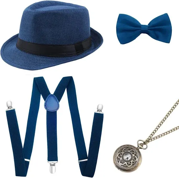 BABEYOND 1920s Mens Gatsby Gangster Accessories Set Panama Hat Suspender Bow Tie