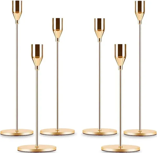 Gold Taper Candle Holder Set of 6, Brass Tall French Gold-6 Packs 