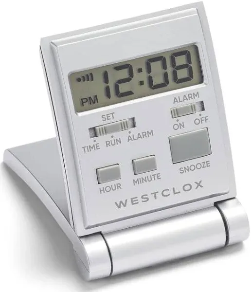 Westclox 47508s Travelmate LCD Travel Folding Alarm Clock 5", Silver