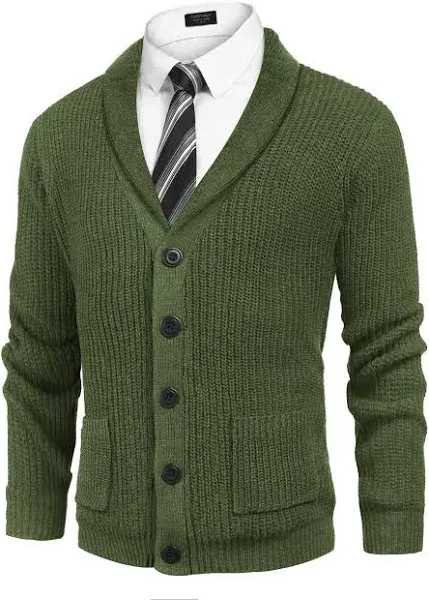 Gioberti Mens Heavy Weight Shawl Collar Knitted Regular Fit Long Sleeve Cardigan