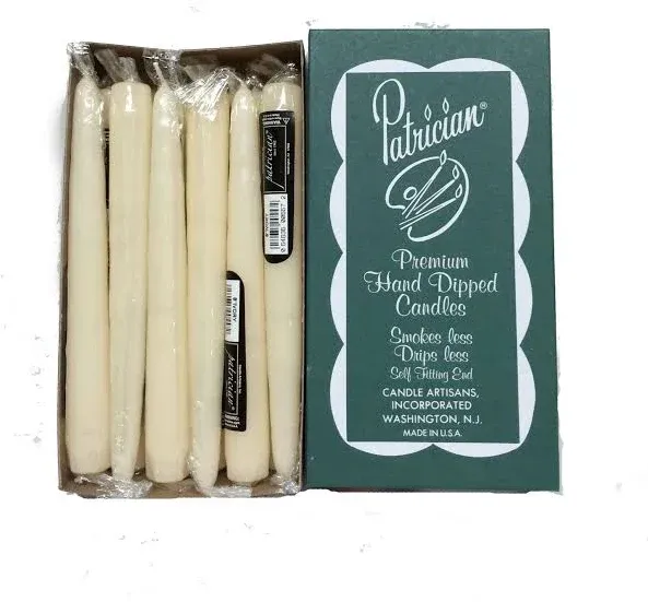 Patrician Smokeless Dripless Hand Dipped Self Fitting Candles 8&#034; White Box Of 12