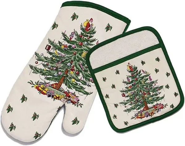 Spode Christmas Tree Pot Holder & Oven Mitt Set