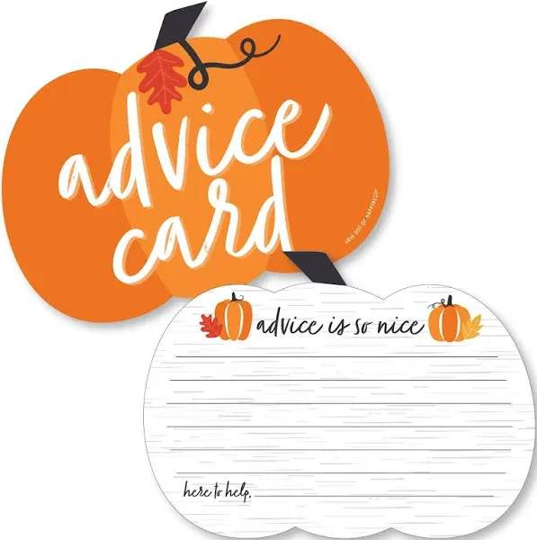 Big Dot of Happiness Fall Pumpkin - Pumpkin Wish Card Halloween or Thanksgiving Baby Shower Activities - Shaped Advice Cards Game - Set of 20