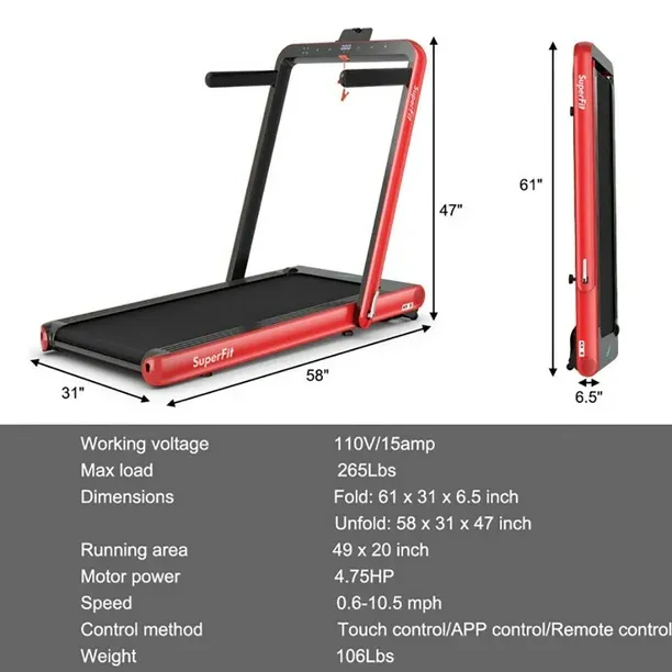 Costway 4.75HP 2 In 1 Folding Treadmill with Remote APP Control