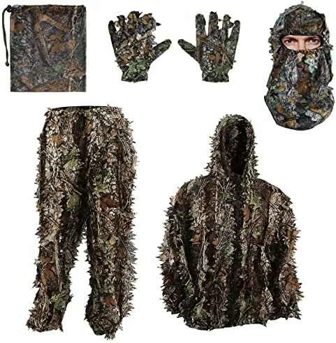 Zicac Outdoor Camo Ghillie Suit 3D Leafy Camouflage Clothing Jungle Woodland Hunting