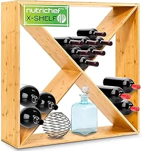 NutriChef 24 Bottle Capacity Stackable X Frame Bamboo Cube Wine Rack