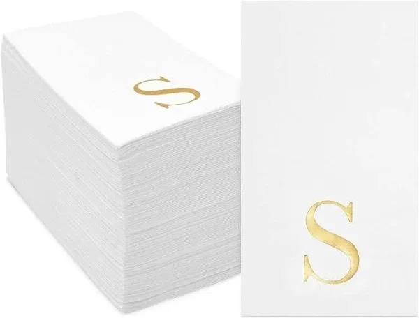 Sparkle and Bash Gold Foil Initial Letter M White Monogram Paper Napkins