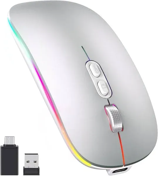 【Upgrade】 LED Wireless Mouse, OKIMO Rechargeable Slim Silent Mouse Optical,blk