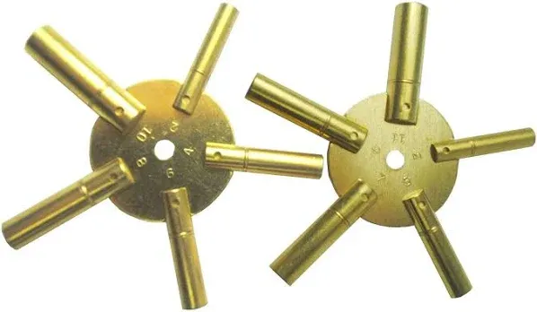 2 Pc Clock Winding Brass Key Set Even & Odd Numbers Universal Wall Clock Keys