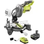 RYOBI ONE+ 18V Cordless 7-1/4 in. Compound Miter Saw Ah Battery and Charger