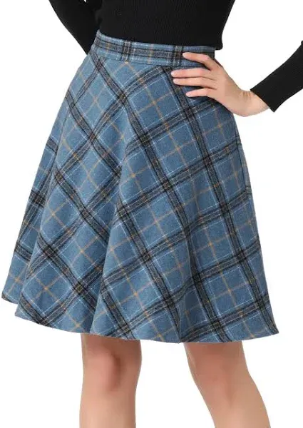 Allegra K Women's Plaids Vintage Tartan Elastic Waist Knee Length A-Line Skirt