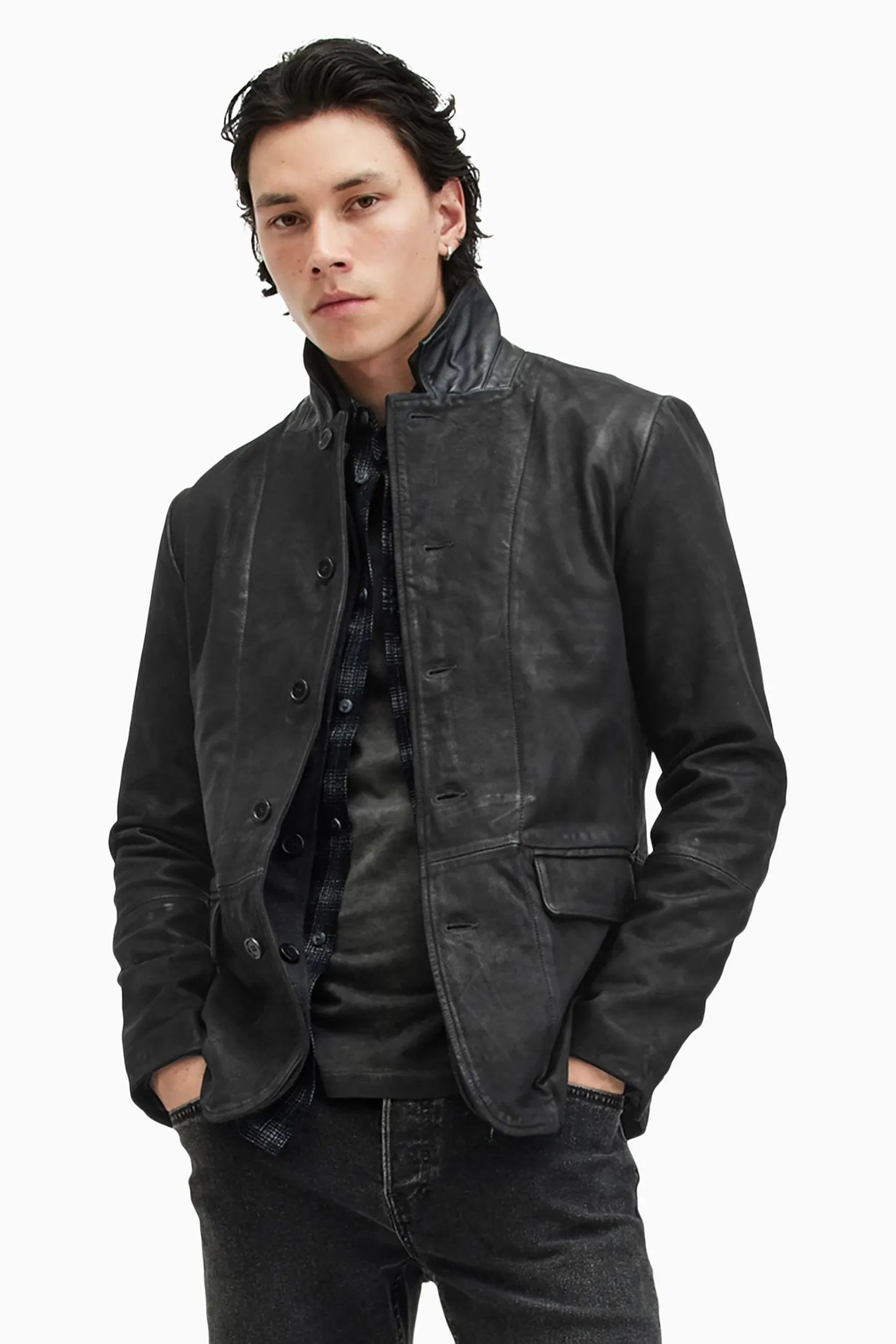 ALLSAINTS Survey Double-Layered Leather Jacket - Black