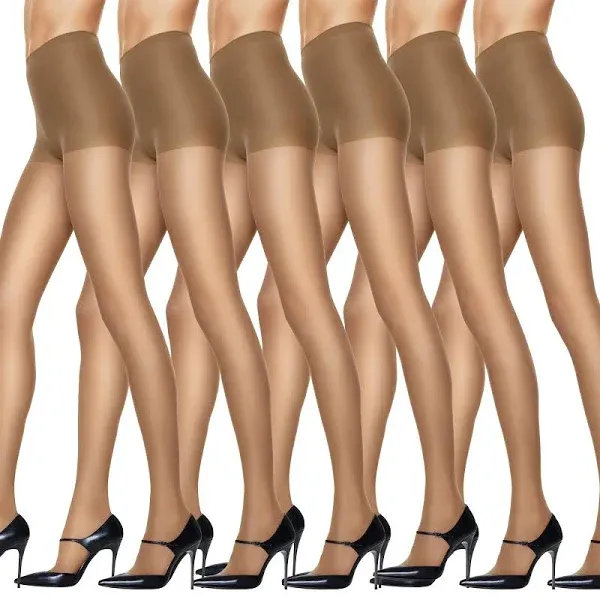 Hanes Women's Silk Reflections Control Top Reinforced Toe Pantyhose (6-Pack