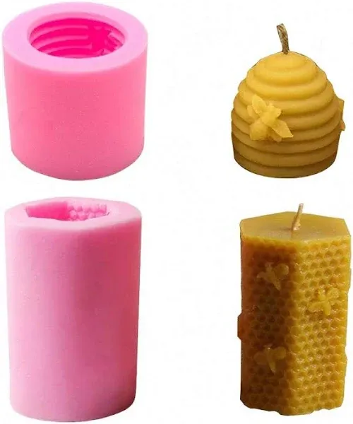 Fewo 2 Pack 3D Bee Honeycomb Candle Molds Beehive Silicone Mold for Homemade Beeswax Candle Soap Hand Lotion Bars Crayon Wax Melt Hives Candle Making Supplies