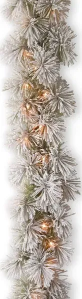 #33-National Tree Company 9&#039; X 12&#034; Snowy Bristle Pine Garland with 70 Lights