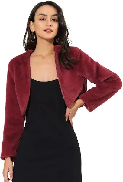 Allegra K Women's Cropped Faux Fur Open Front Jacket