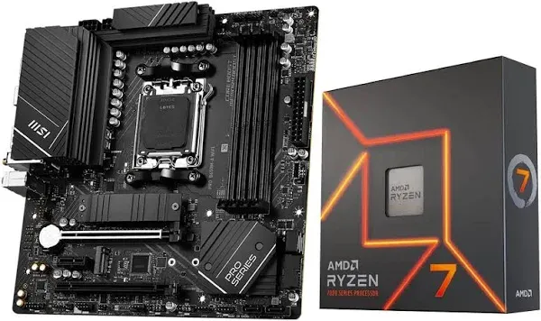 INLAND AMD Ryzen 7 7700X CPU Processor Bundle with MSI PRO B650M-A WiFi ProSeries Motherboard (AM5, mATX, DDR5, M.2, USB 3.2 Gen 2, Wi-Fi 6E), Sold by Micro Center