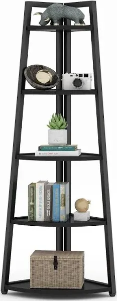 Tribesigns 70 inch Tall Corner Shelf 5 Tier Modern Corner Bookshelf Bookcase Industrial Corner Ladder Shelf Plant Stand for Living Room