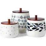 Lenox | Blue Bay 3-Piece Kitchen Canister Set with Wood Lid - White | Realry