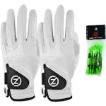 Zero Friction GL72007 Men's Cabretta Elite Golf Glove, White & White