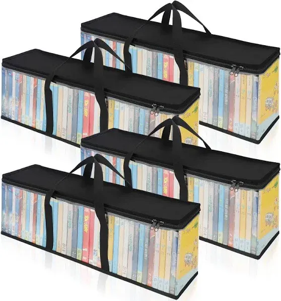 Stock Your Home CD Storage Bags (4 Pack) Transparent PVC Media Storage Water Resistant CD Holder Case with Handles