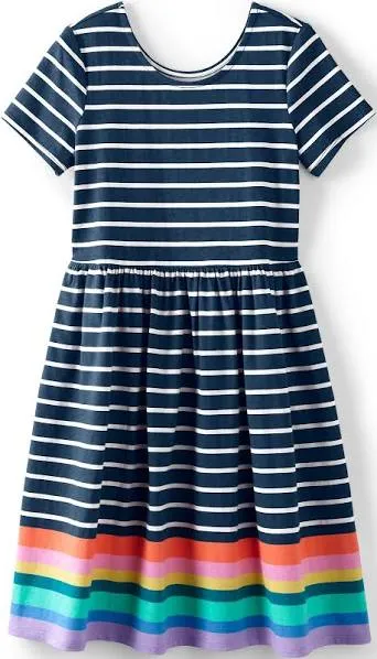 Lands' End Girls Short Sleeve Gathered Waist Jersey Dress