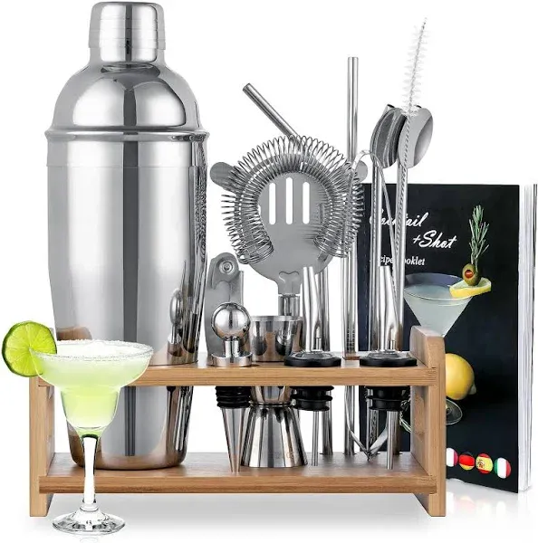 15pcs Cocktail Shaker Set 750ml/25oz Bartender Kit With Stand &amp; Recipes Bar Tool