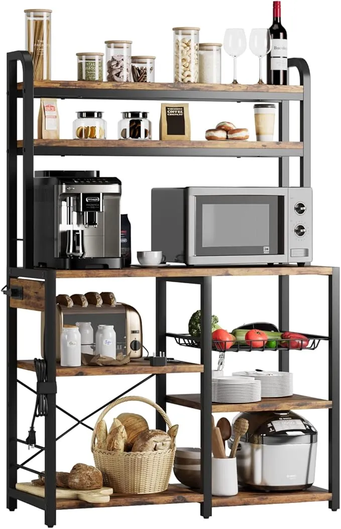 Idealhouse Bakers Rack with Power Outlet Coffee Bar with Wire Drawer