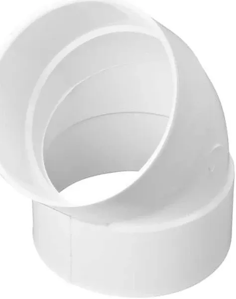 NDS 4P03 PVC 45-Degree Elbow, 4-Inch, for Hub X Hub Solvent-Weld Connections, for Use with 4-Inch Sewer and Drain Pipes, White