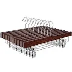 Amber Home Walnut Wooden Pants Skirts Hangers 24 Pack, Solid Wood Trousers Bottom Hanger with 2-Adjustable Clips, Clip Hangers for Slacks, Jeans,