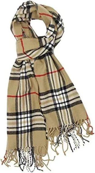 Heibin Super Soft Classic Cashmere Feel Winter Scarf Camel Plaid Heibin