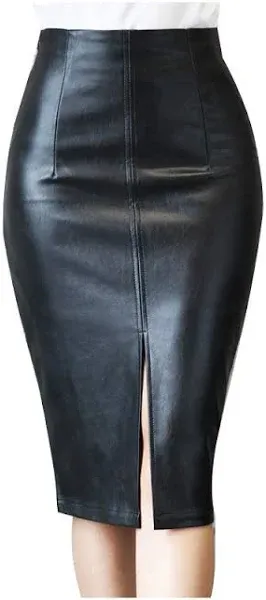 Ramisu Faux Leather High Waist Split Lady's Half Body Midi Hip Skirt