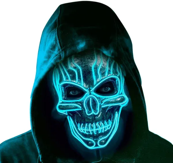 ILEBYGO LED Scary Mask Halloween Light Up Mask Purge Mask with EL Wire 3 Flashing-Modes for Halloween Festival