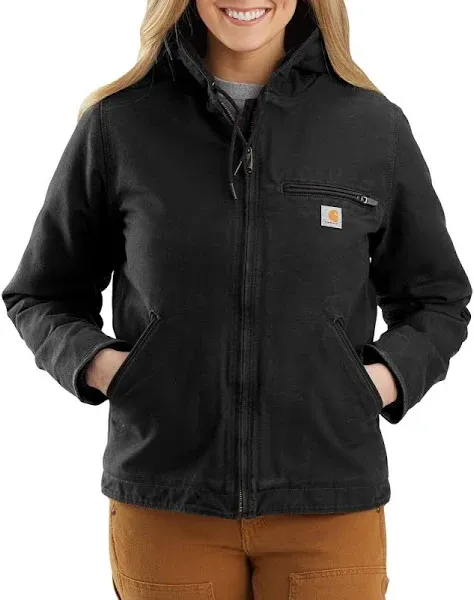 Carhartt Washed Duck Sandstone Sierra Hooded Jacket Sherpa Insulated L Black