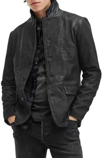 Allsaints Men's Survey Double Layered Leather Blazer