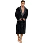 Vulcanodon Mens Fleece Robe, Plush Shawl Collar Two Tone Bathrobe Mid Length（Black/Dark Grey, Large-X-Large）