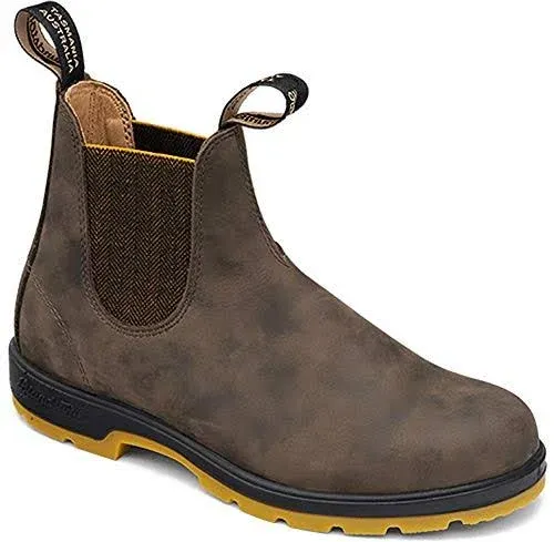 Blundstone 1944 Men's Classics Chelsea Boots with Yellow Soles, Rustic Brown / Mustard Black Premium Water Resistant Leather with a Cushioned Midsole and Elastic Side, 12 UK