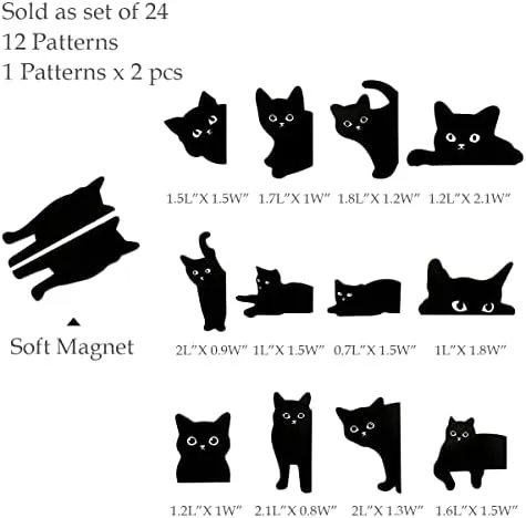 ​Wrapables Magnetic Black Cat Bookmarks, Page Marker, Page Clips (set of 24)