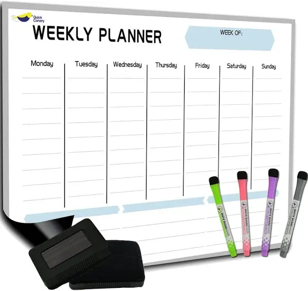 Magnetic Weekly Dry Erase Calendar Whiteboard 17X12 for Fridge4 Fine Tip Markers