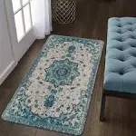 Lahome Collection Traditional Vintage Floral Area Rug - 2’ x 4’ Non-Slip Medallion Vintage Area Rug Small Accent Distressed Throw Rugs Floor Carpet