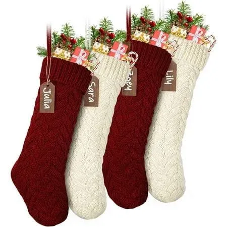 4 Pack 18" Large Knit Christmas Stockings with Name Tags