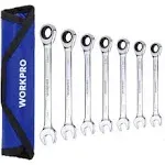 WORKPRO 7-Piece Ratcheting Combination Wrench Set, 72 Teeth, Cr-V Constructed, Combo Ratchet Wrenches Set with Roll Up Pouch, Metric 8mm-17mm