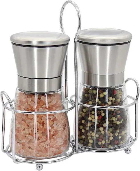 Salt And Pepper Grinder Set Of 2 Stainless Steel Salt And Pepper Mill With Adjus