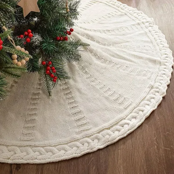 Limbridge Knitted Christmas Tree Skirt Cream White Tree Skirt