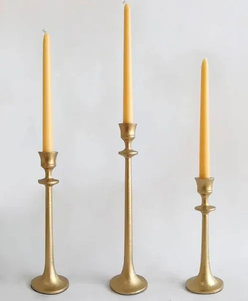 Rosdorf Park Antique Brass Iron Taper Candle Holder Set of 3