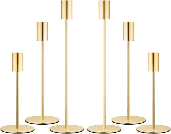 zeochyni Set of 6 Taper Candle Holders Candlestick Holders, Decor French Gold