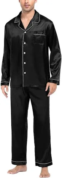 Men&#039;s Silk Satin Pajamas Set – Long Sleeve, Button-Down, Two-Piece Sleepwear