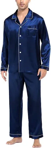 Men&#039;s Satin Pajamas Short Button-Down Pj Set Sleepwear Loungewear