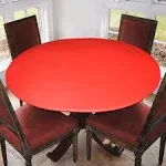 Covers for The Home Deluxe Elastic Edged Flannel Backed Vinyl Fitted Table Cover - Red Pattern - Large Round - Fits Tables Up